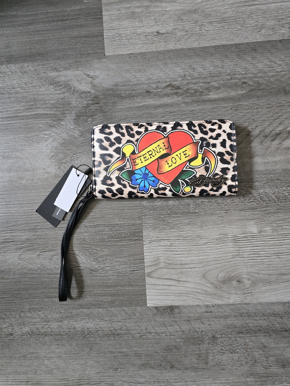 Ed Hardy Leopard Print "Eternal Love" Wristlet Wallet - Multicolor